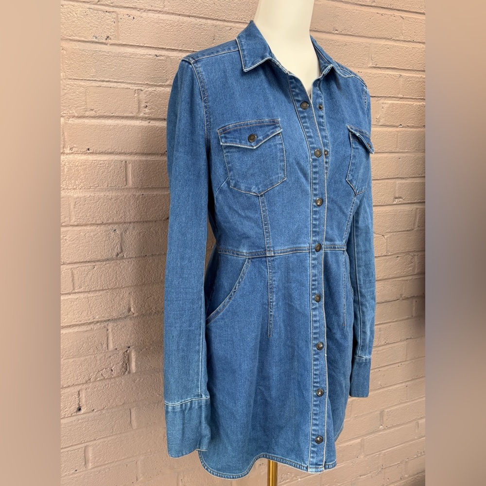Free People  snap button denim shirt dress  M - Picture 3 of 14